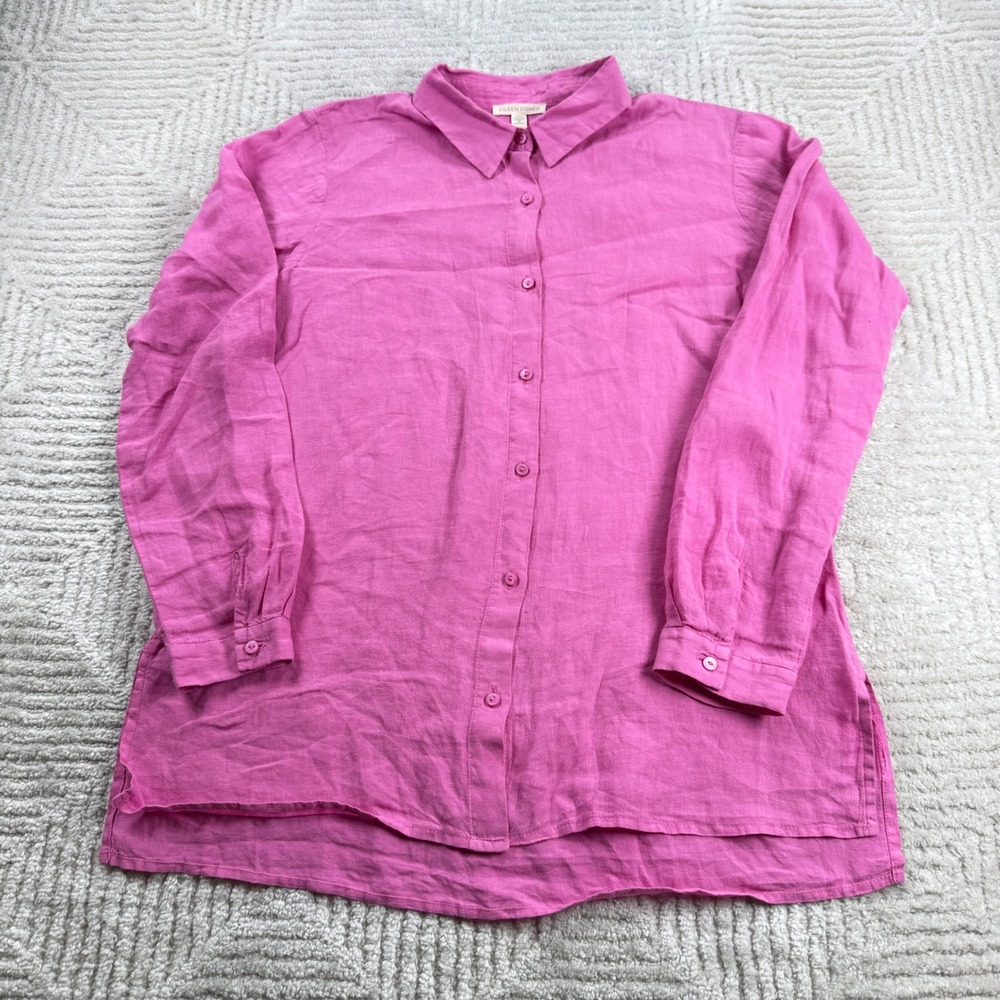 Eileen Fisher Linen Button Down Womens XXS Pink Long Sleeve Tunic Lagenlook Top